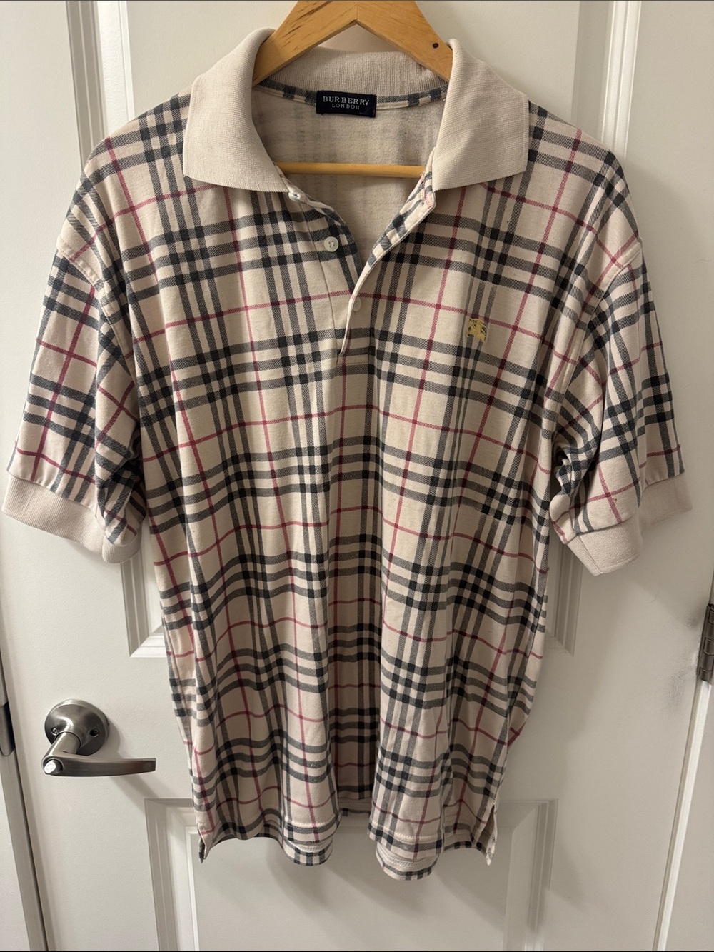 Burberry Haymarket Check Beige Plaid Short Sleeve Polo Short with Collar